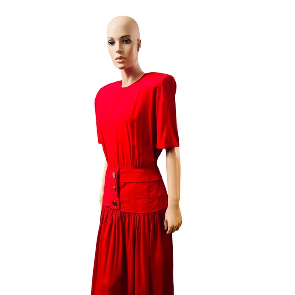 Vintage 80s David Benjamin Collection Red Maxi Dress Short Sleeves Fit M/L - Picture 9 of 12